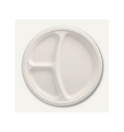 Тарелка из сахарного тростника 3-х секционная 26cm (50 шт)